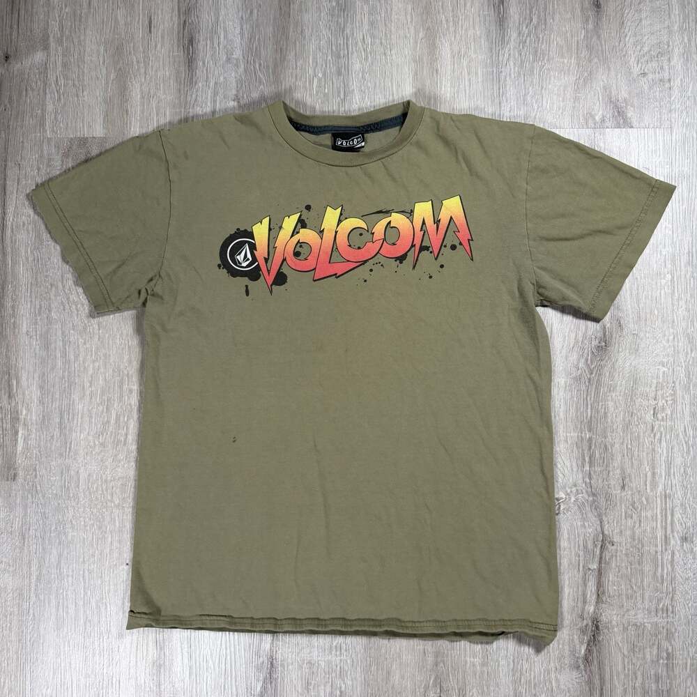 Volcom Men's Green Graphic Logo Short Sleeve T-Shirt Large Y2K Skater